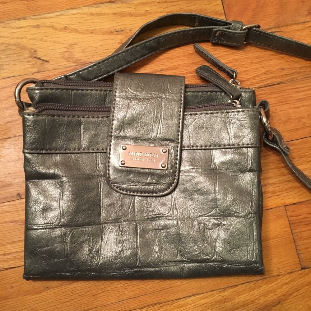 Silver Nine West Pleather Crossbody Purse